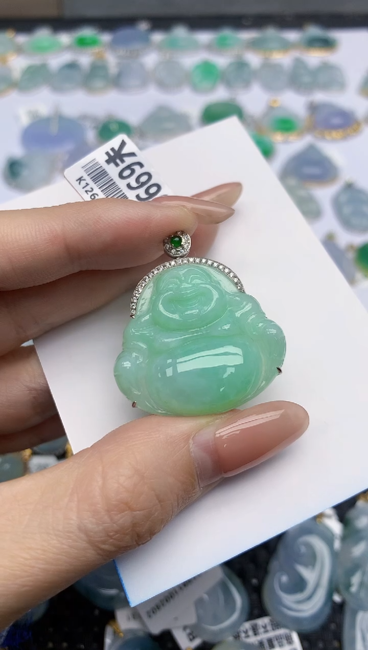 【闪购商品】翡翠挂件18K金镶嵌天然翡翠A货