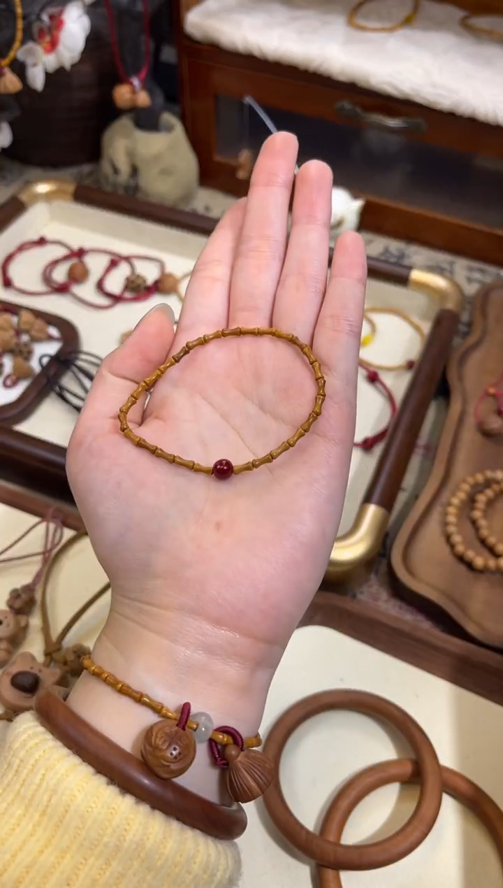 手串桃核【桃缘行】竹节「红色莎莎」桃木桃核辟、挡、驱、护 备注手围