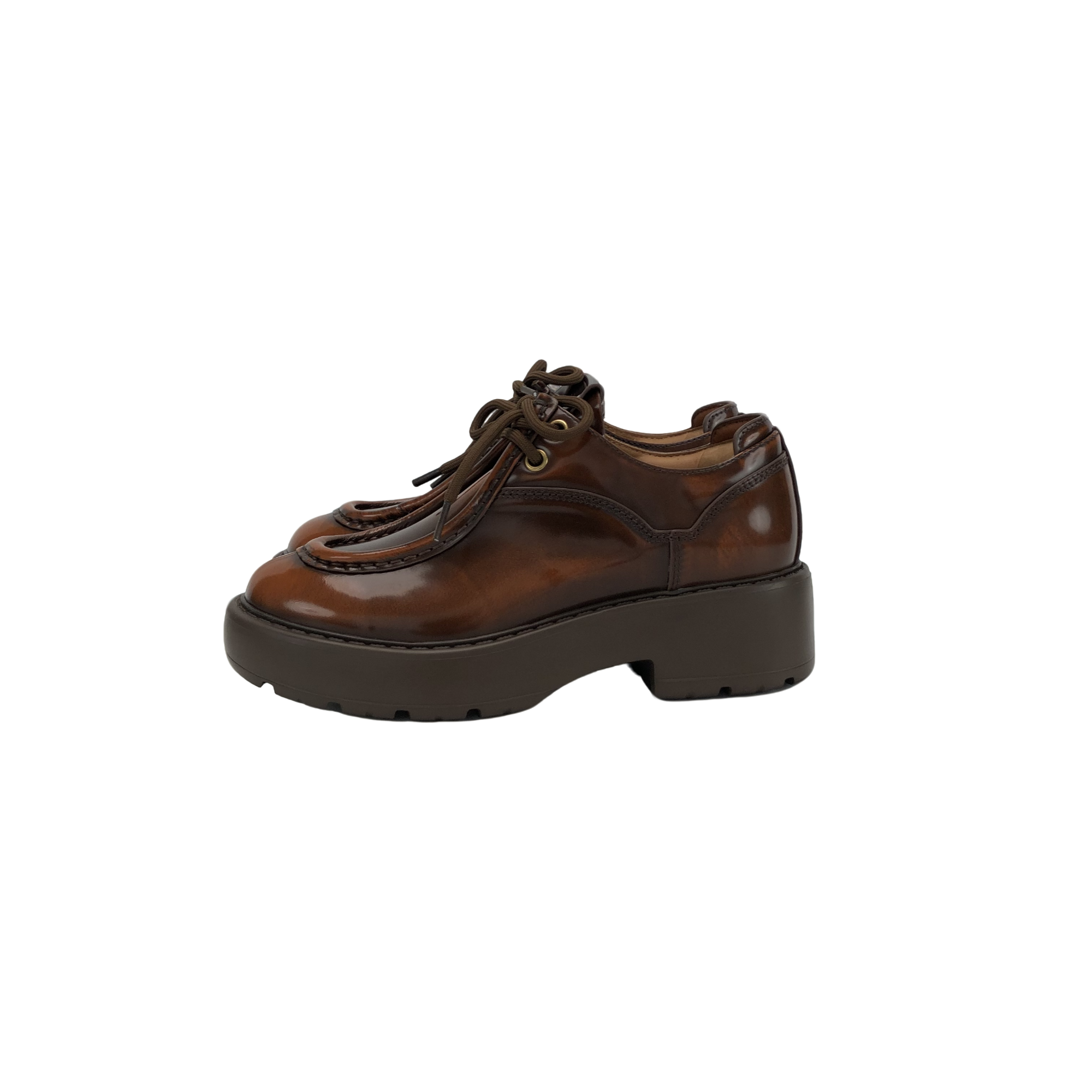 厚底擦色圆头系带休闲百搭增高乐福鞋