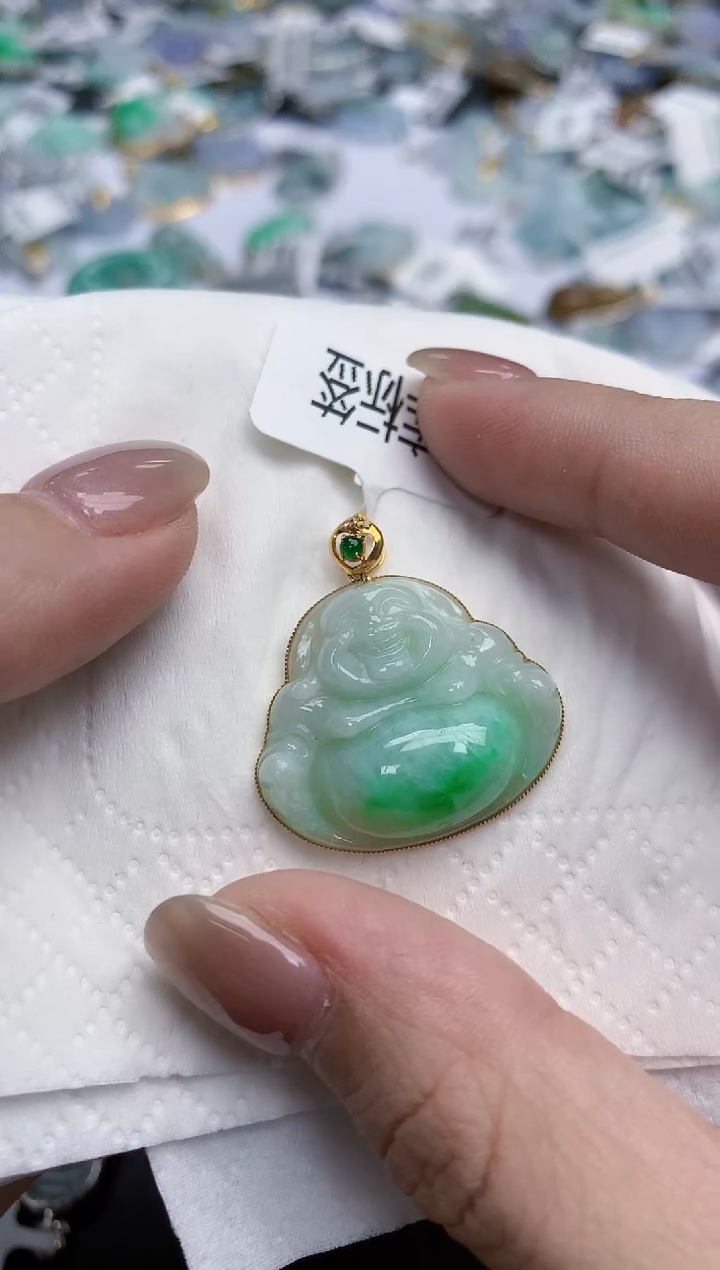 【闪购商品】翡翠颈饰18K金镶嵌天然缅甸翡翠A货