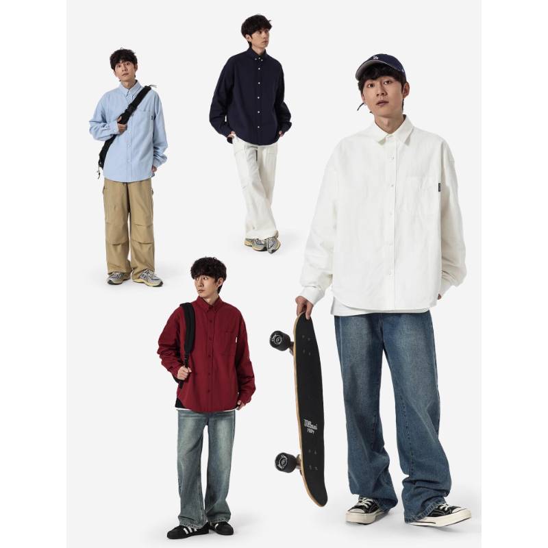 CityBoy新款纯色长袖衬衫男女宽松休闲百搭衬衣 MC21030B