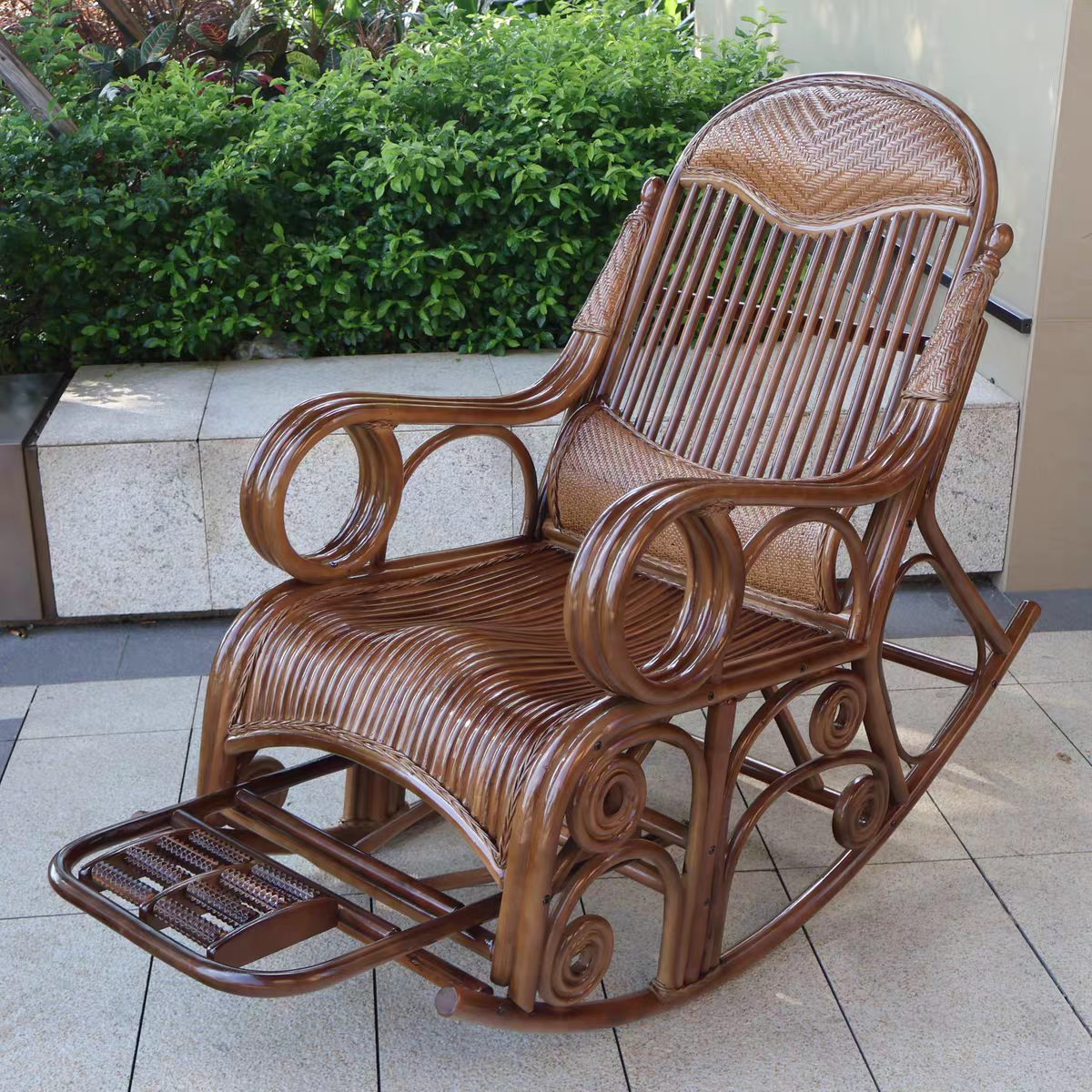 藤王阁藤椅厂三扶手蓝君特大号摇床