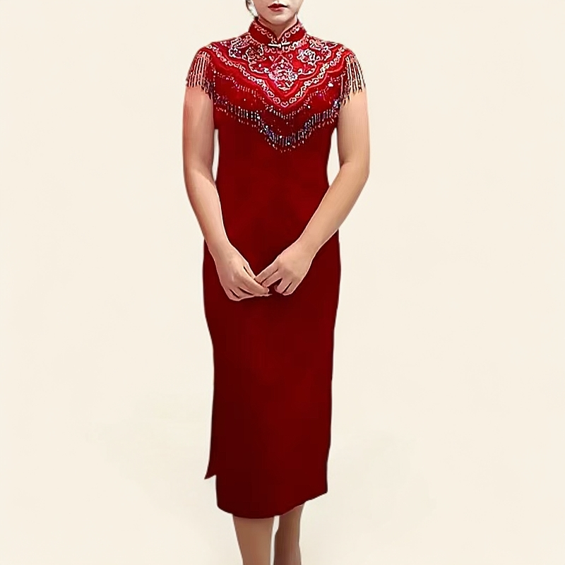 中式高贵爆款小个子喜婆婆旗袍礼服国风洋气优雅显高显瘦红色礼服