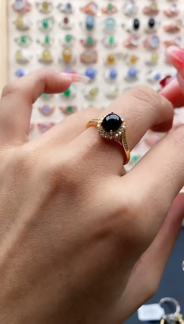 【闪购商品】翡翠戒指银S925镶嵌缅甸天然A货翡翠444 7+4