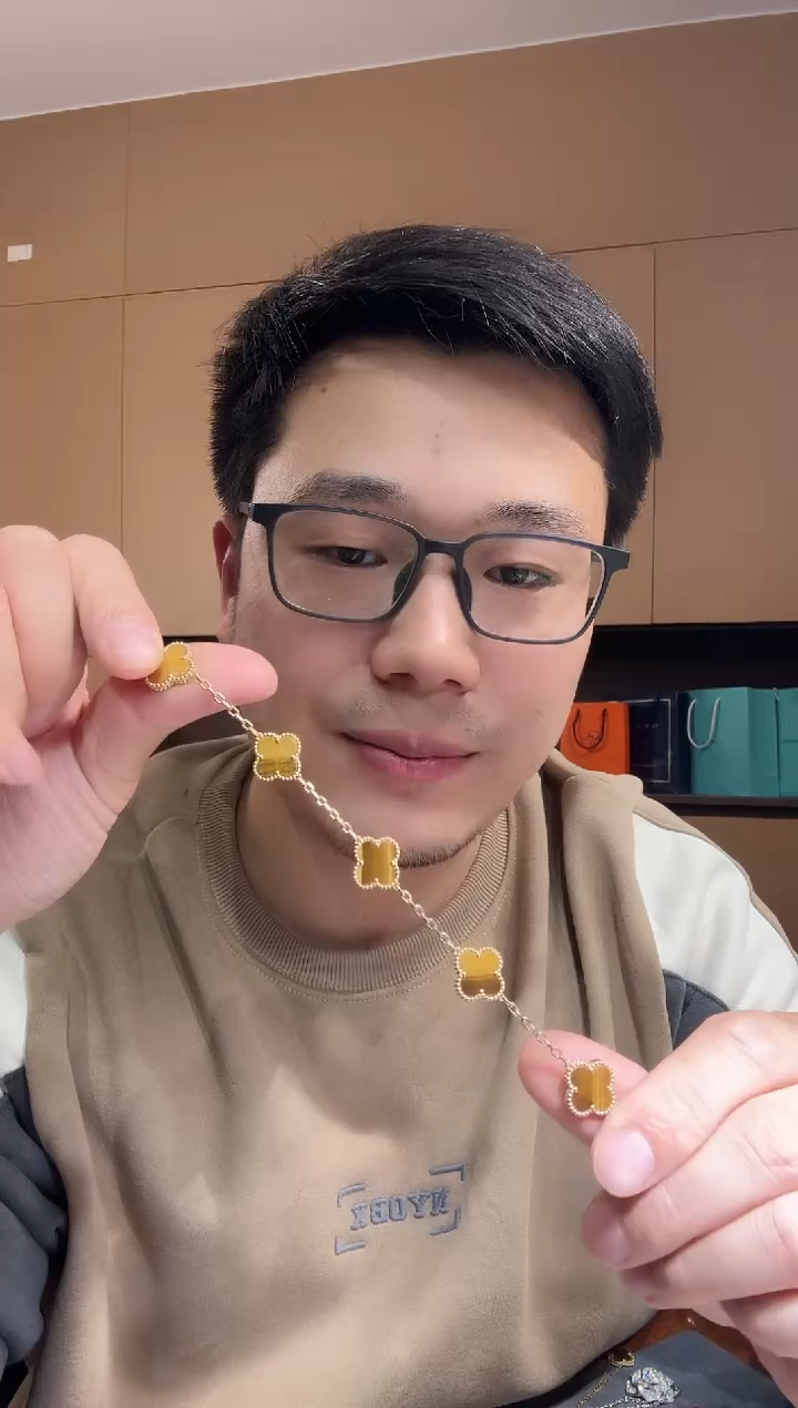 【闪购商品】木变石（虎睛石）手链18K金镶嵌黄色k黄，五花手链GHJ25版