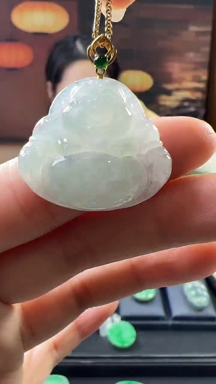 18K金镶嵌挂件翡翠佛公 不含链