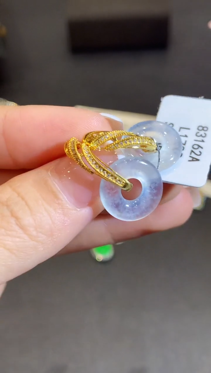 翡翠18K金镶嵌耳饰L1733多样性发其一