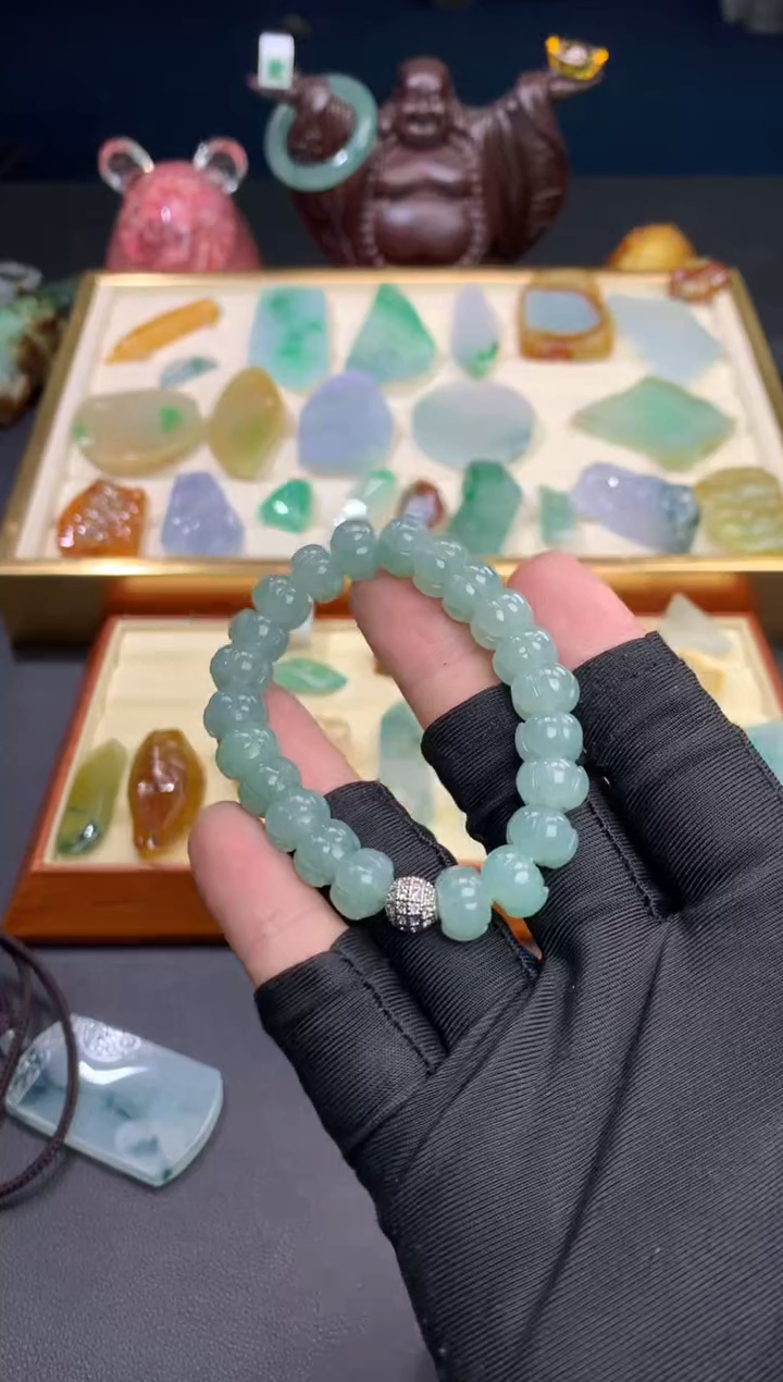 未镶嵌手链翡翠l***y天然翡翠莲花手链