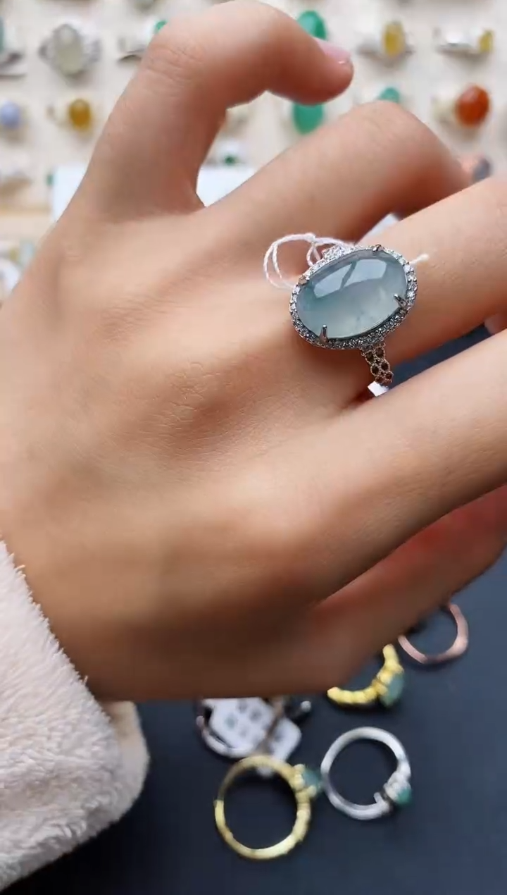 【闪购商品】翡翠戒指银S925镶嵌缅甸翡翠