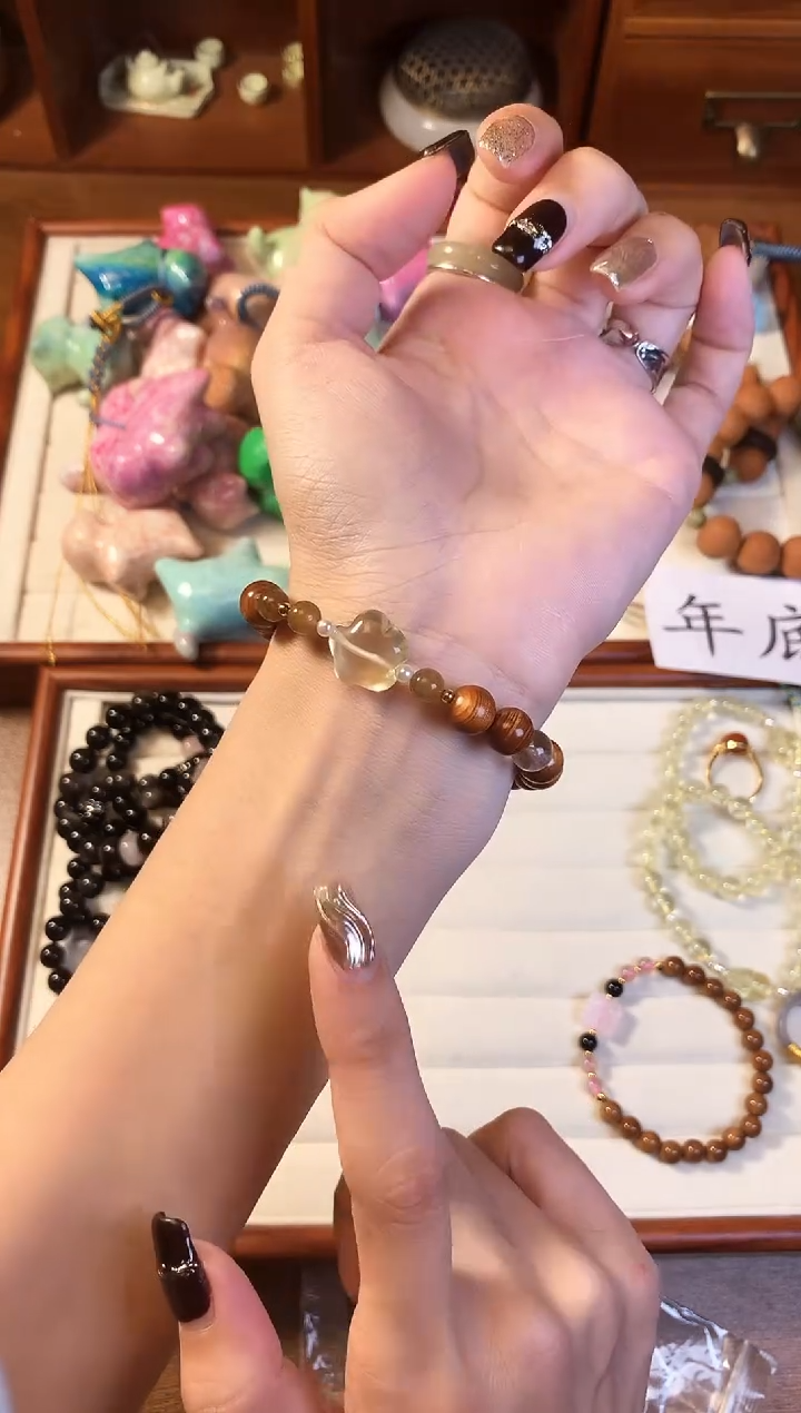 【闪购商品】柏木手串未镶嵌玉化崖柏黄水晶星星单圈