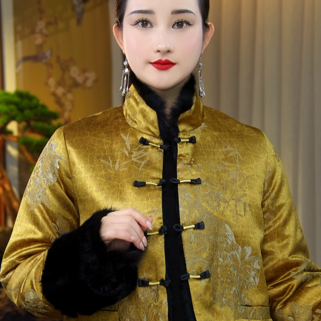 [WYZAKING]【桑榆晚】新中式复古盘扣双面双穿拼接兔毛加厚短外套