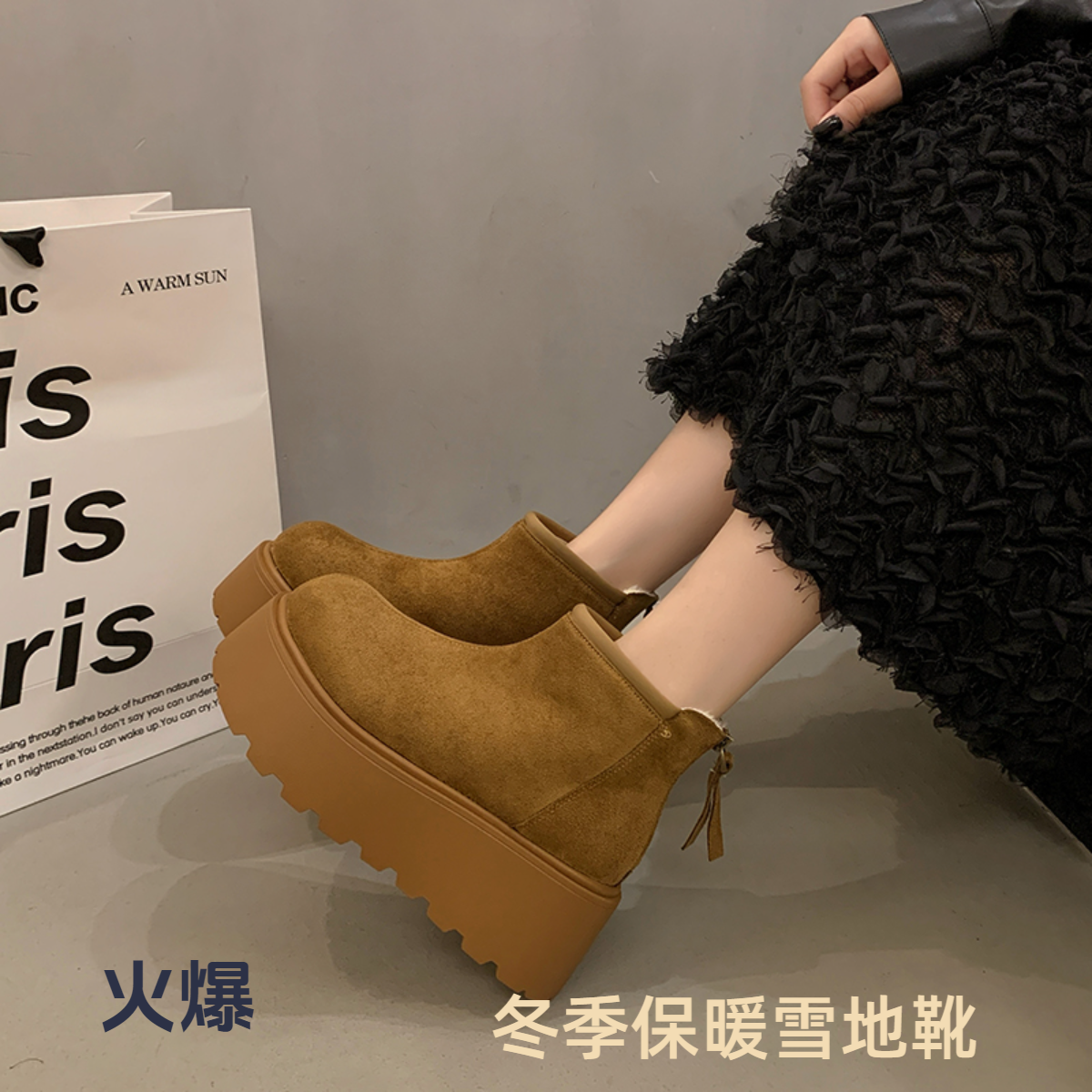 F107新时尚雪地靴厚底冬季款加绒后拉链保暖女棉靴百搭休闲女短靴