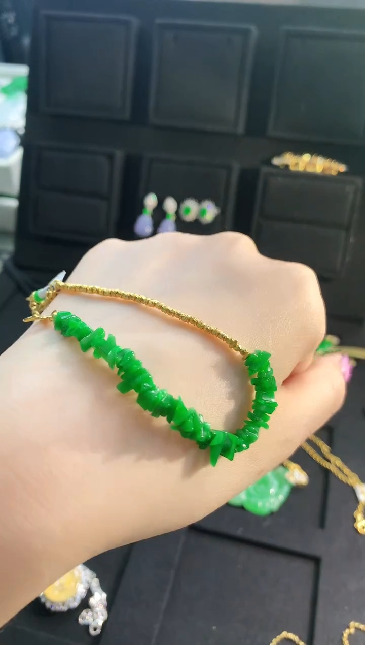 【闪购商品】翡翠手链18K金镶嵌手饰