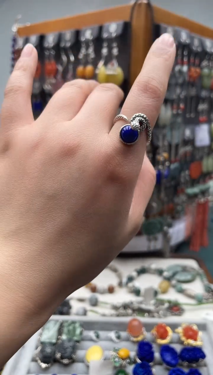 【闪购商品】青金石戒指银S925镶嵌饰品