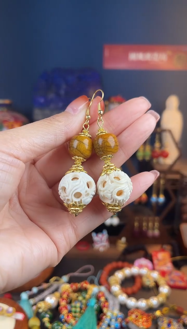 【闪购商品】白白大号鬼工球珐琅景泰蓝耳钩