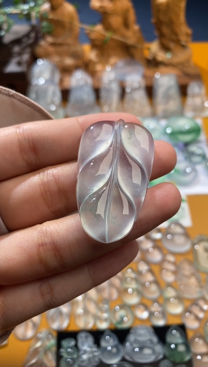【闪购商品】定制翡翠未镶嵌叶子43.8*25.6*5.2