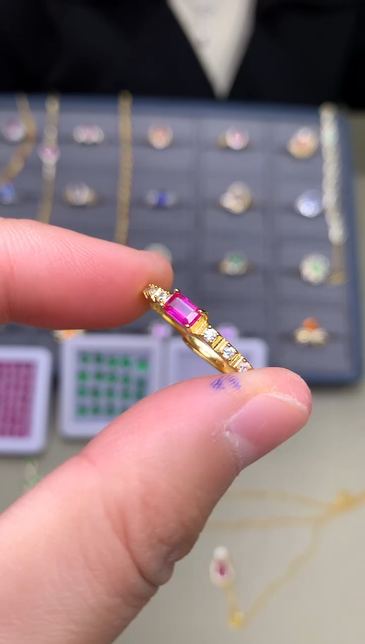 银S925镶嵌戒指红宝石戒指