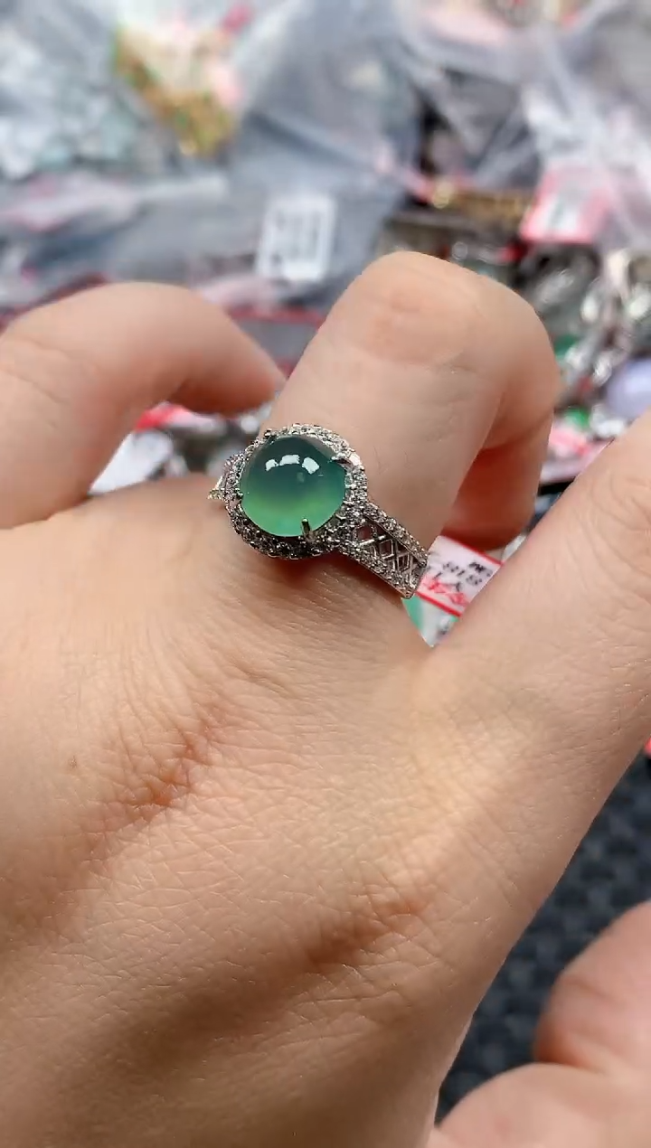 银S925镶嵌戒指翡翠天然A货缅甸翡翠