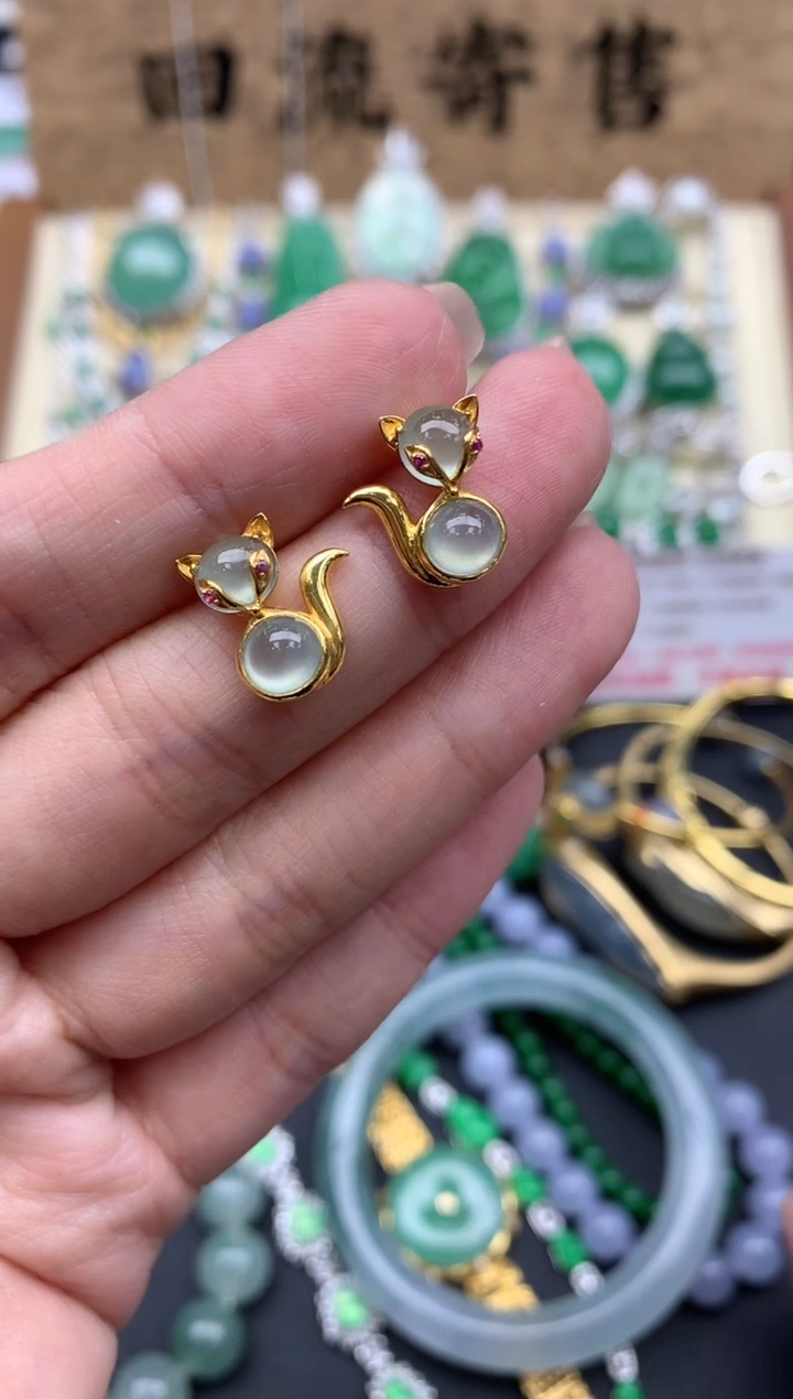 【闪购商品】翡翠耳饰18K金镶嵌296--中国好珍宝