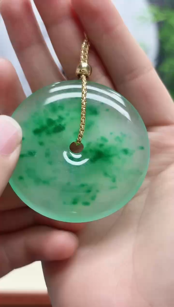 翡翠14K金镶嵌吊坠(赠链)加大版本平安扣