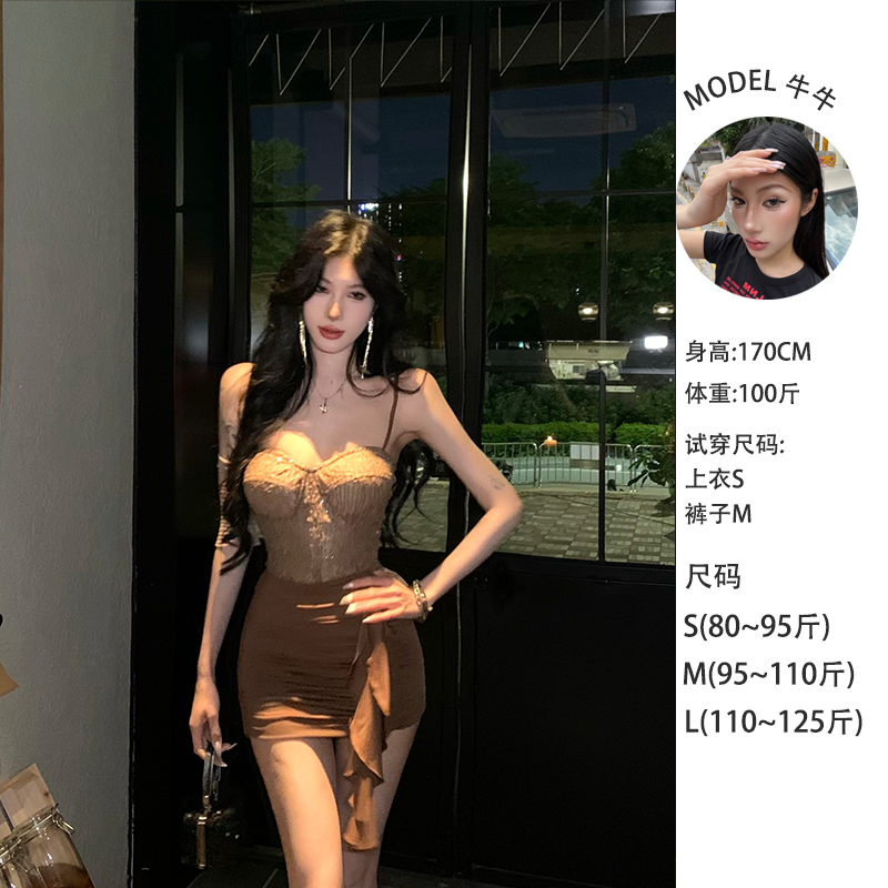 牛牛【琥珀流光】性感气质名媛拼接吊带连衣裙N25Q30027