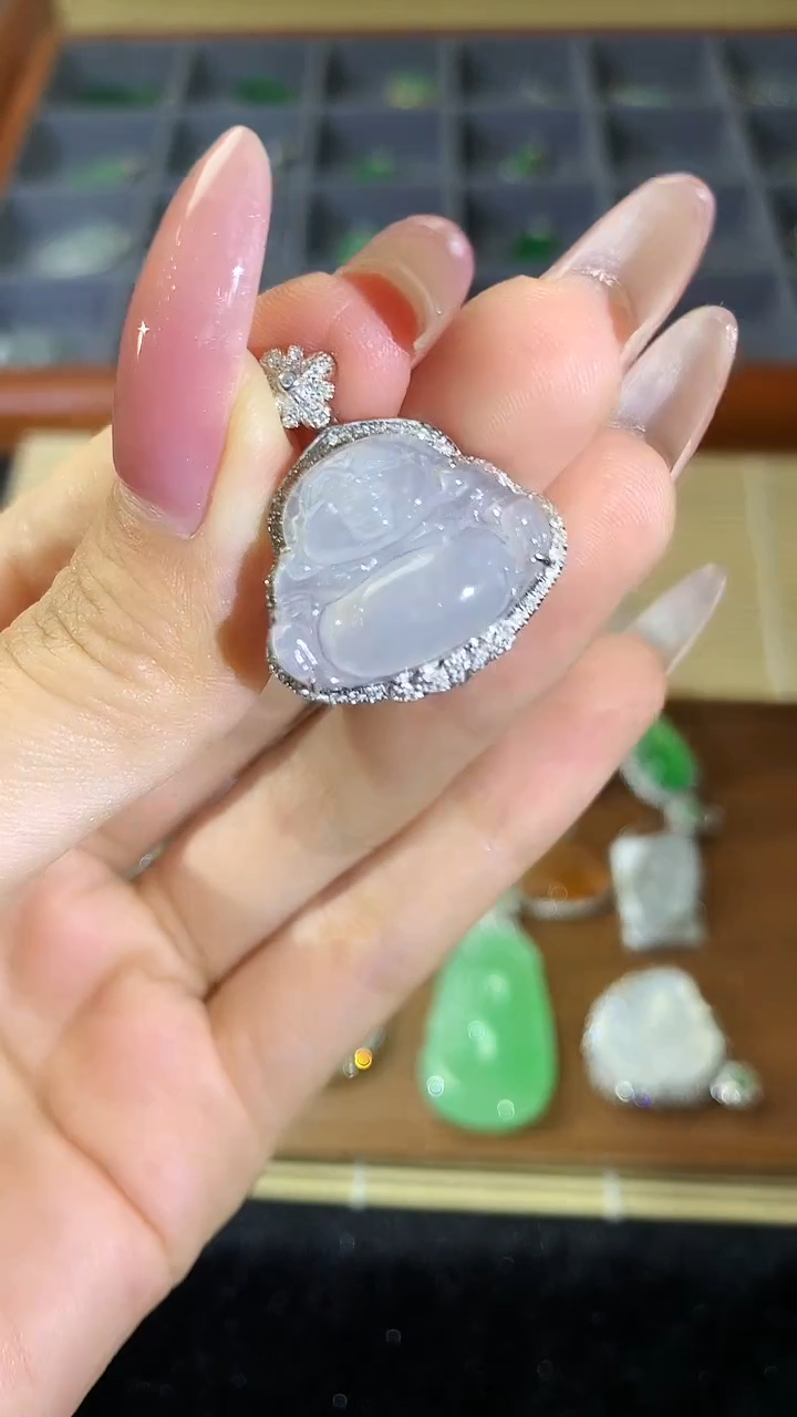 【闪购商品】翡翠耳饰18K金镶嵌佛公吊坠ccy