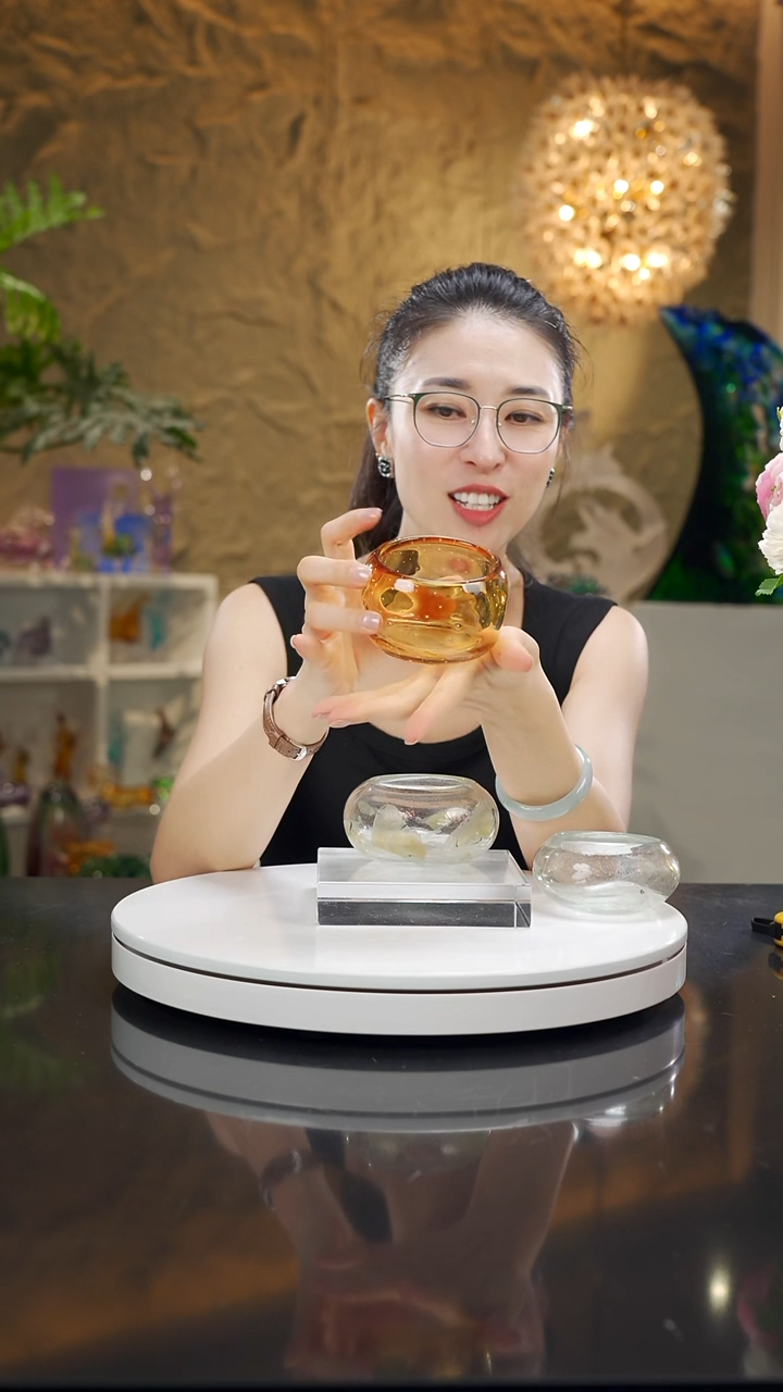 手工艺品琉璃h*琥珀色小烟缸