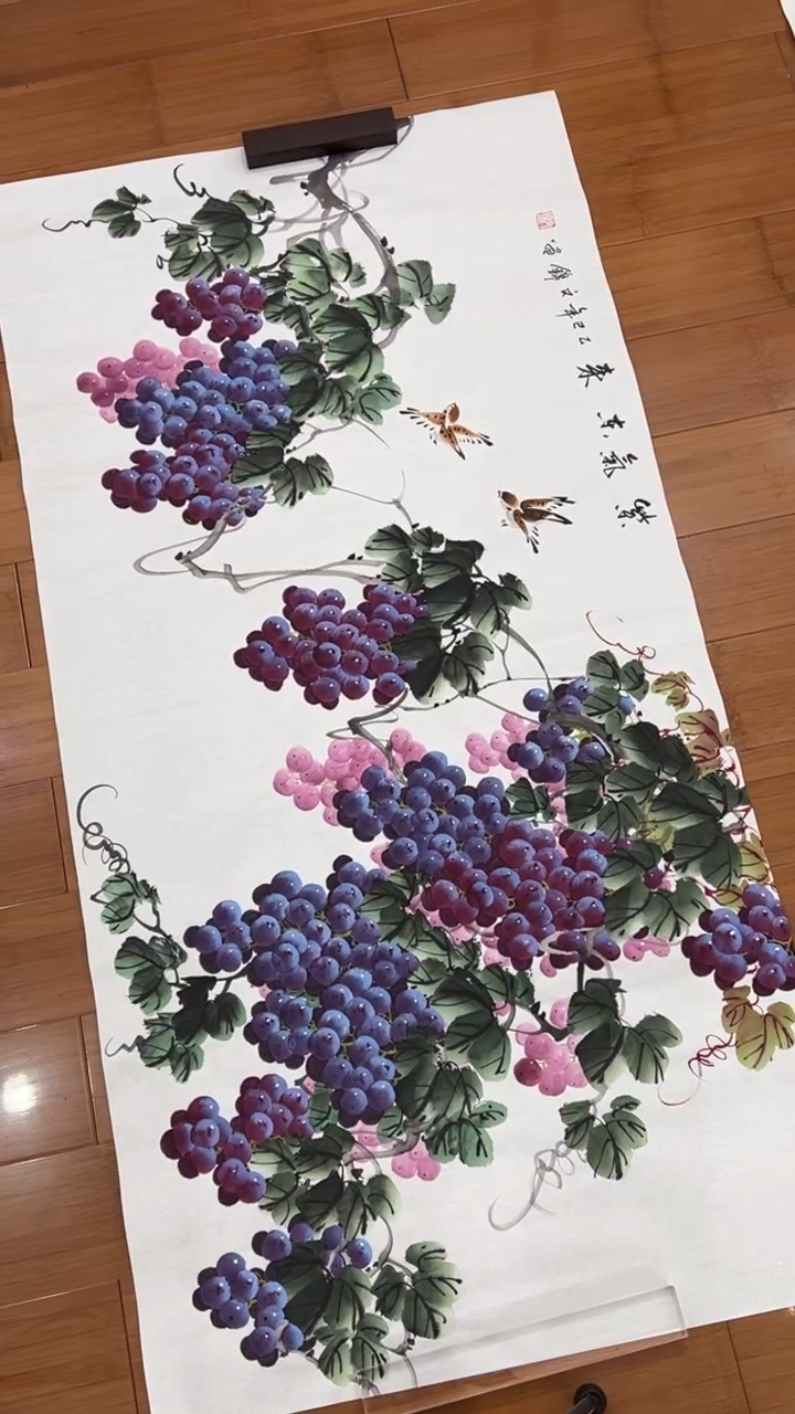 国画【福利，纯手工手绘】张文锦葡萄横幅138*68厘米