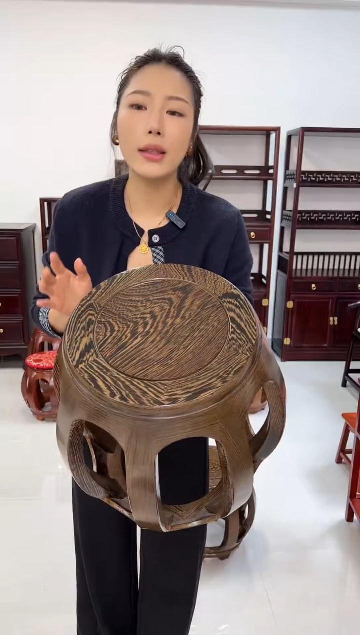 鸡翅木类家具国标红木鸡翅木大鼓凳2张假一赔四