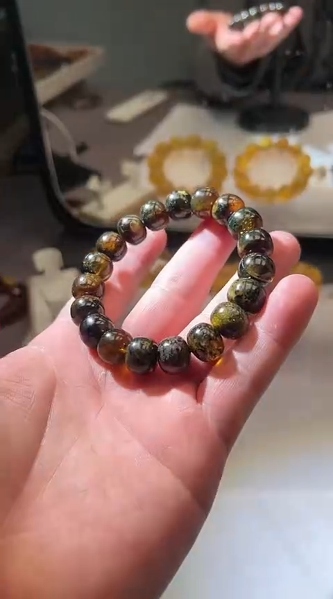 【闪购商品】琥珀手串未镶嵌的星际蓝算盘珠卡12