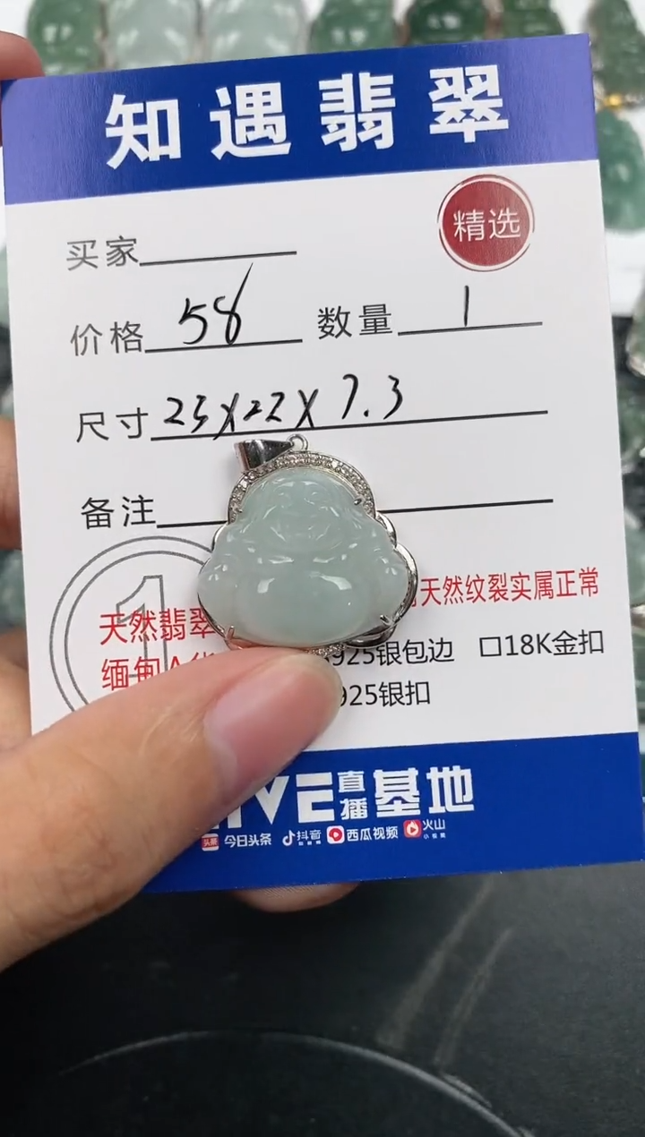 颈饰银S925镶嵌翡翠挂件