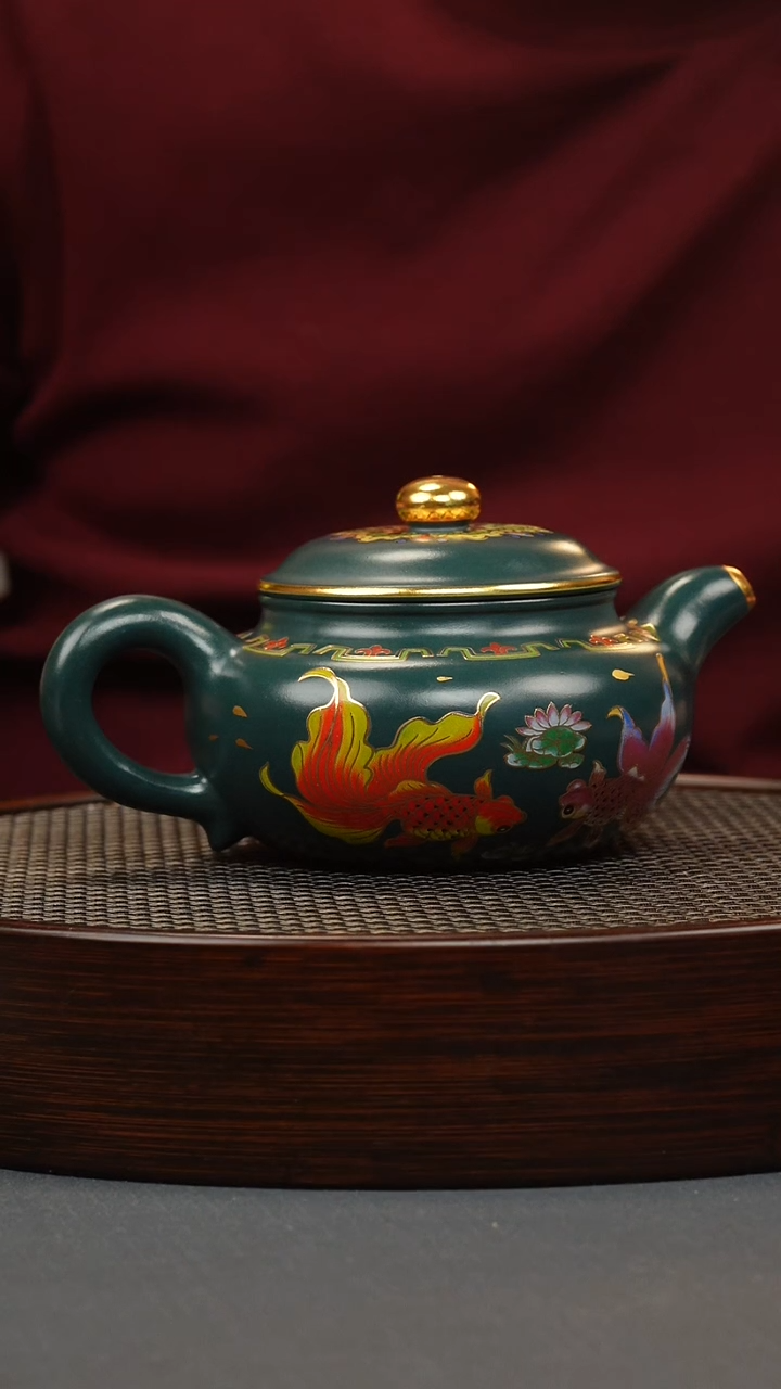 【闪购商品】紫砂茶壶珐琅彩九郡仿古鱼