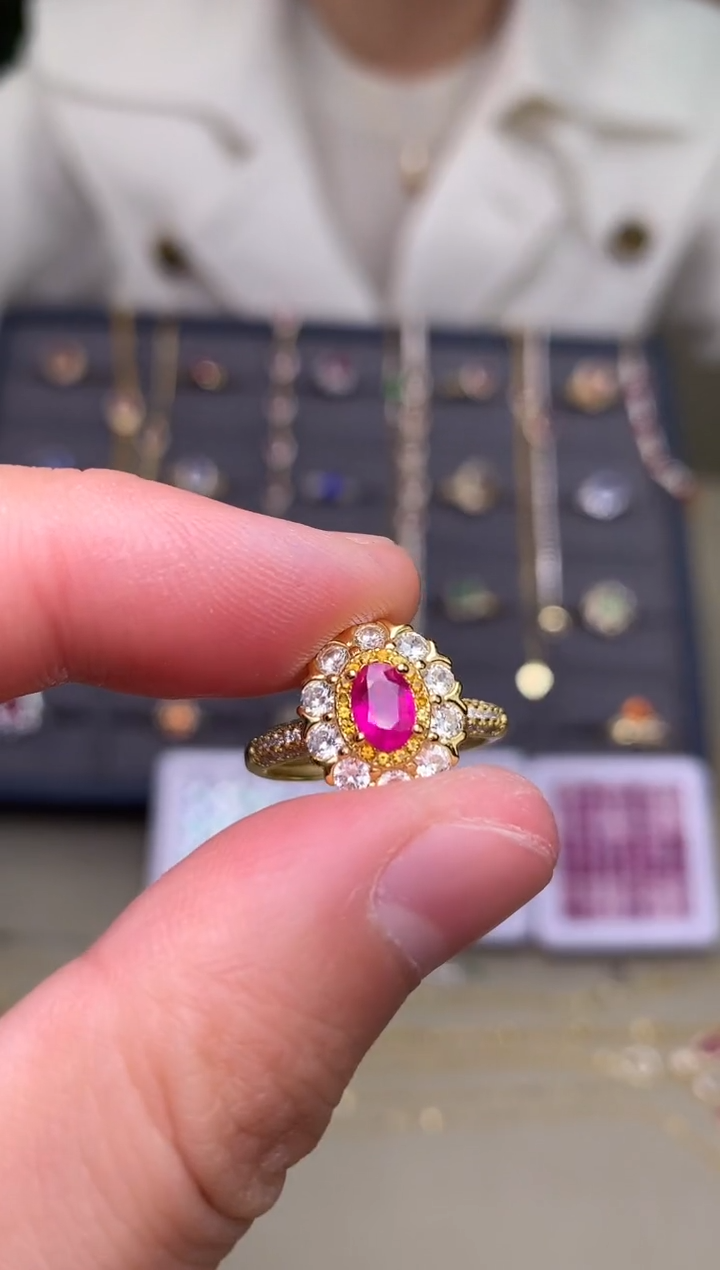 银S925镶嵌戒指红宝石戒指