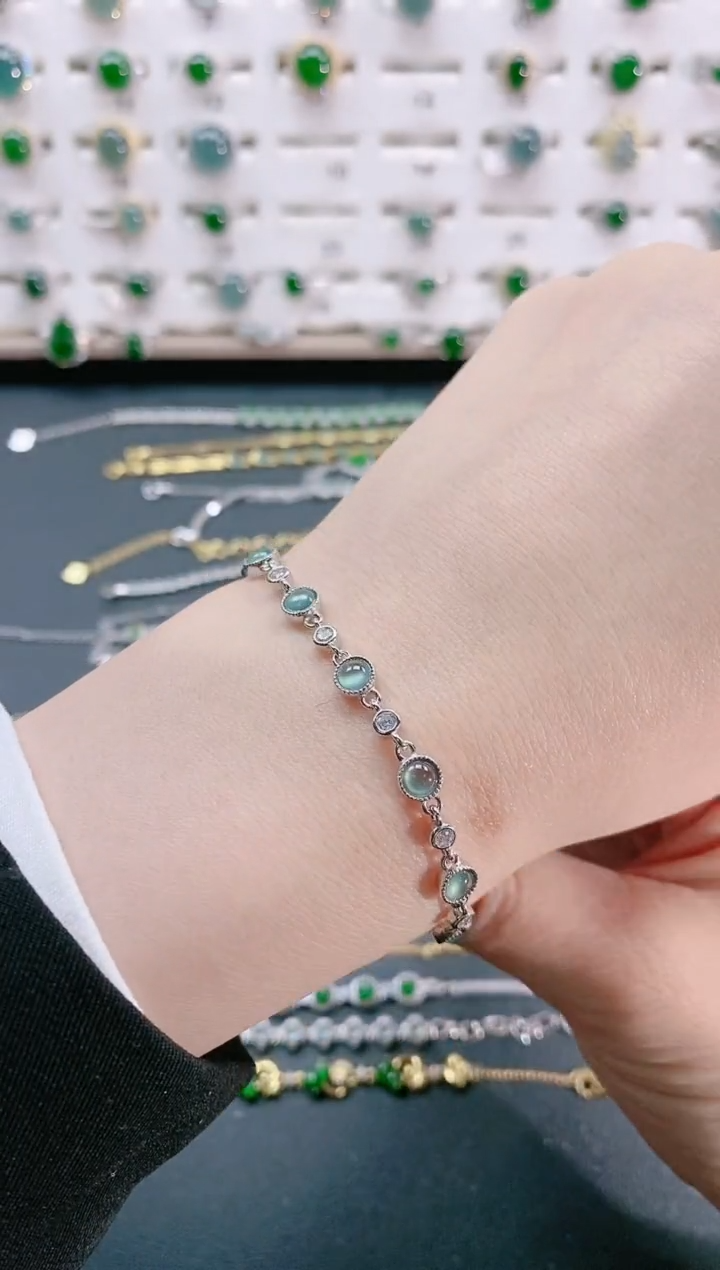 【闪购商品】翡翠手链银S925镶嵌天然翡翠