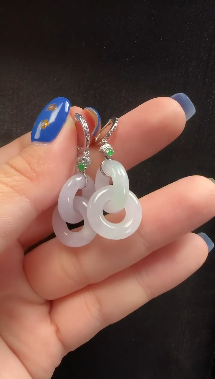 18K金镶嵌翡翠耳饰956甜甜圈一对