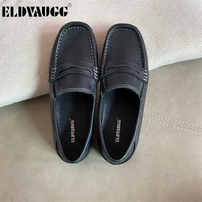 ELDVAUGG头层牛皮豆豆鞋男单时尚透气休闲经典舒适商务软底一脚蹬