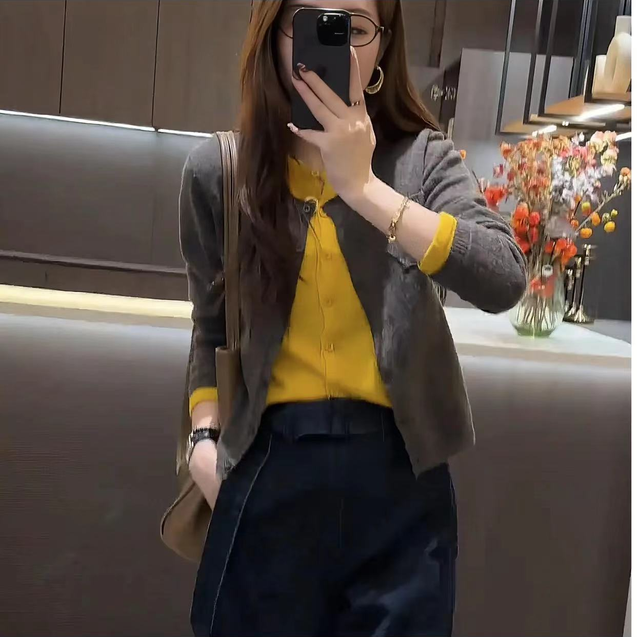 福利--拍下编码--秋季新款圆领百搭假两件针织开衫外搭女