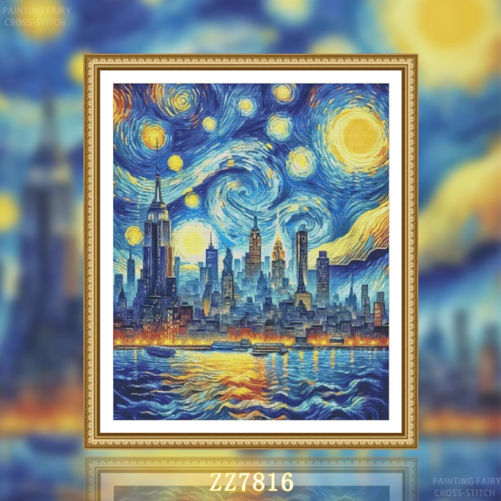 【ZZ7816-星空下的城市】十字绣2025新款客厅餐厅简约画风景油画