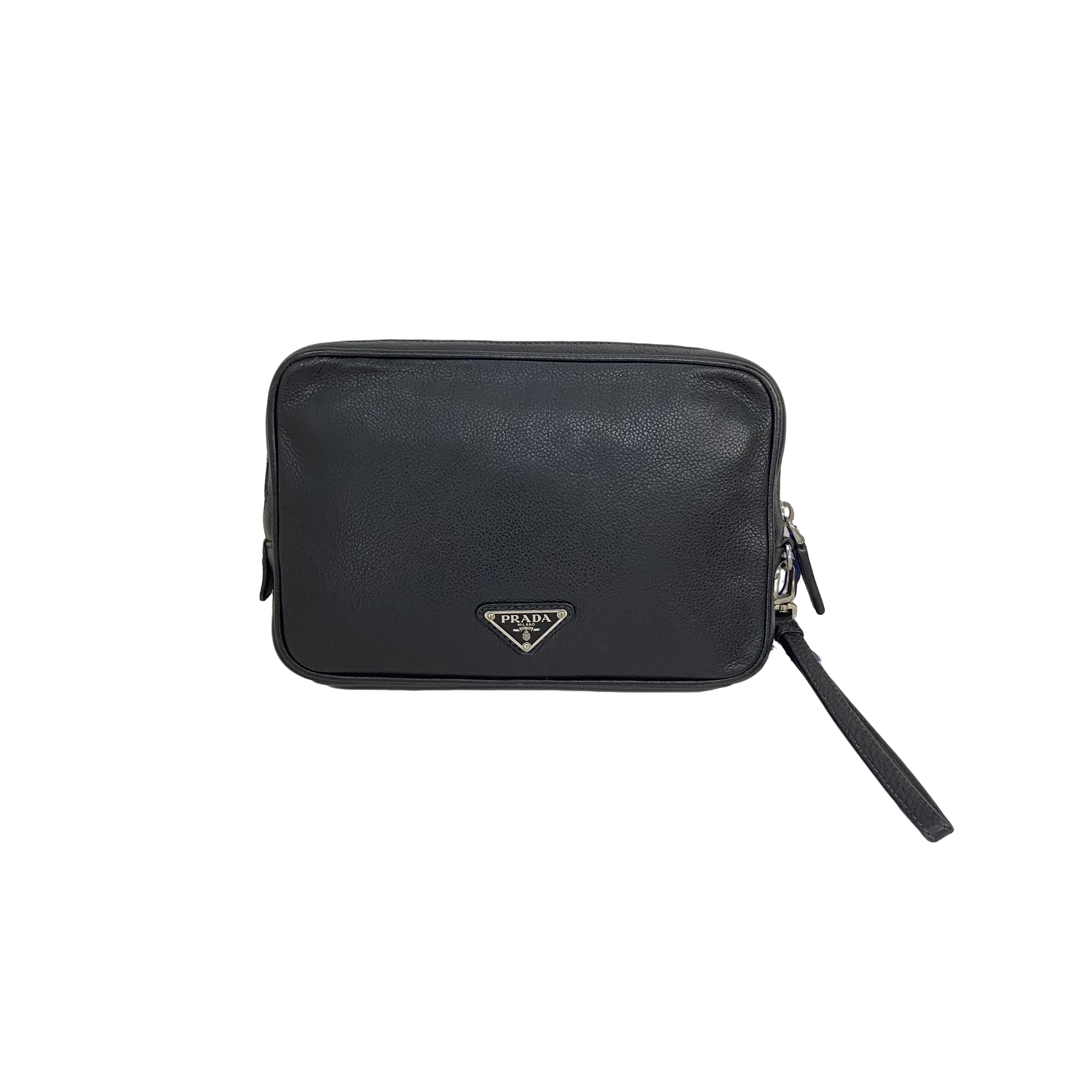 95新 Prada/普拉达 普拉达全皮黑色荔枝纹手拿包271