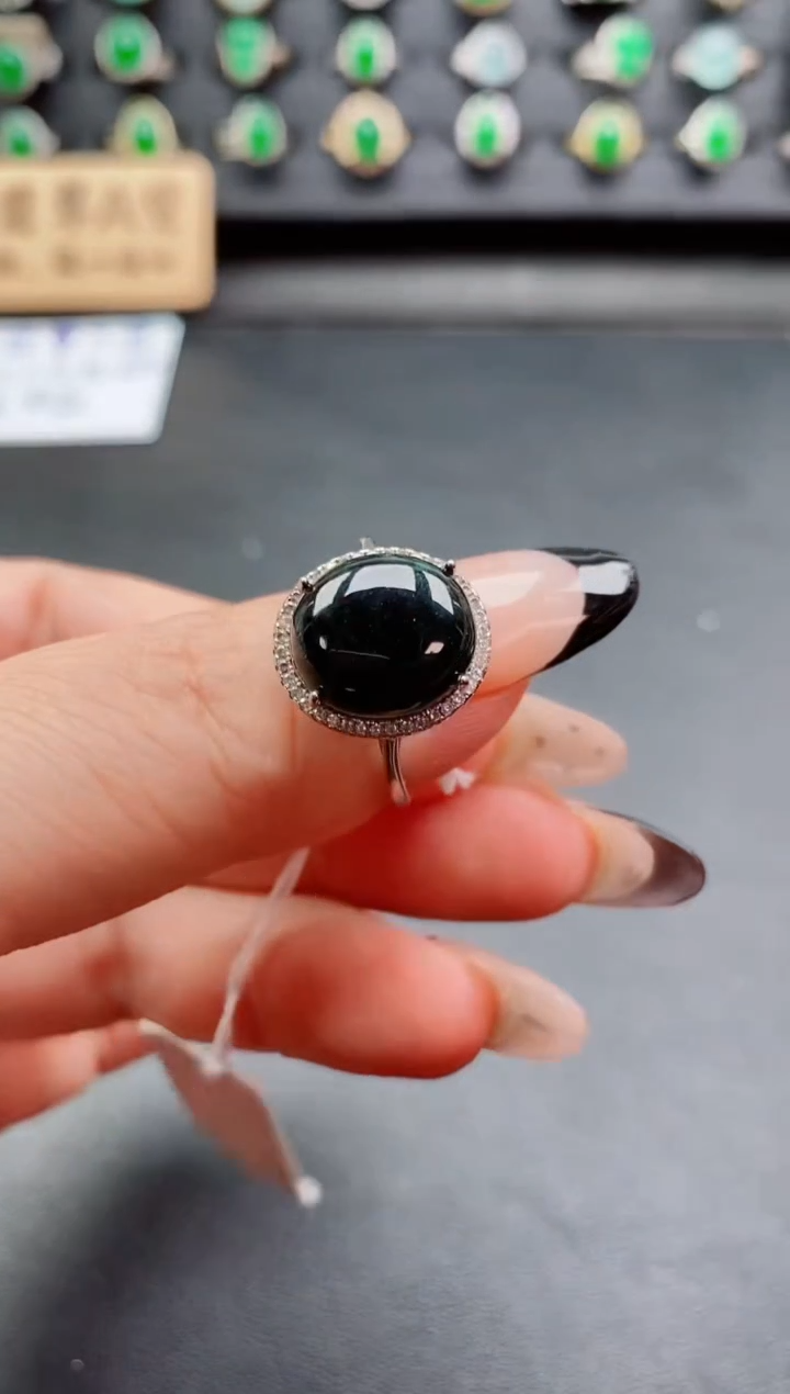 银S925镶嵌戒指翡翠1