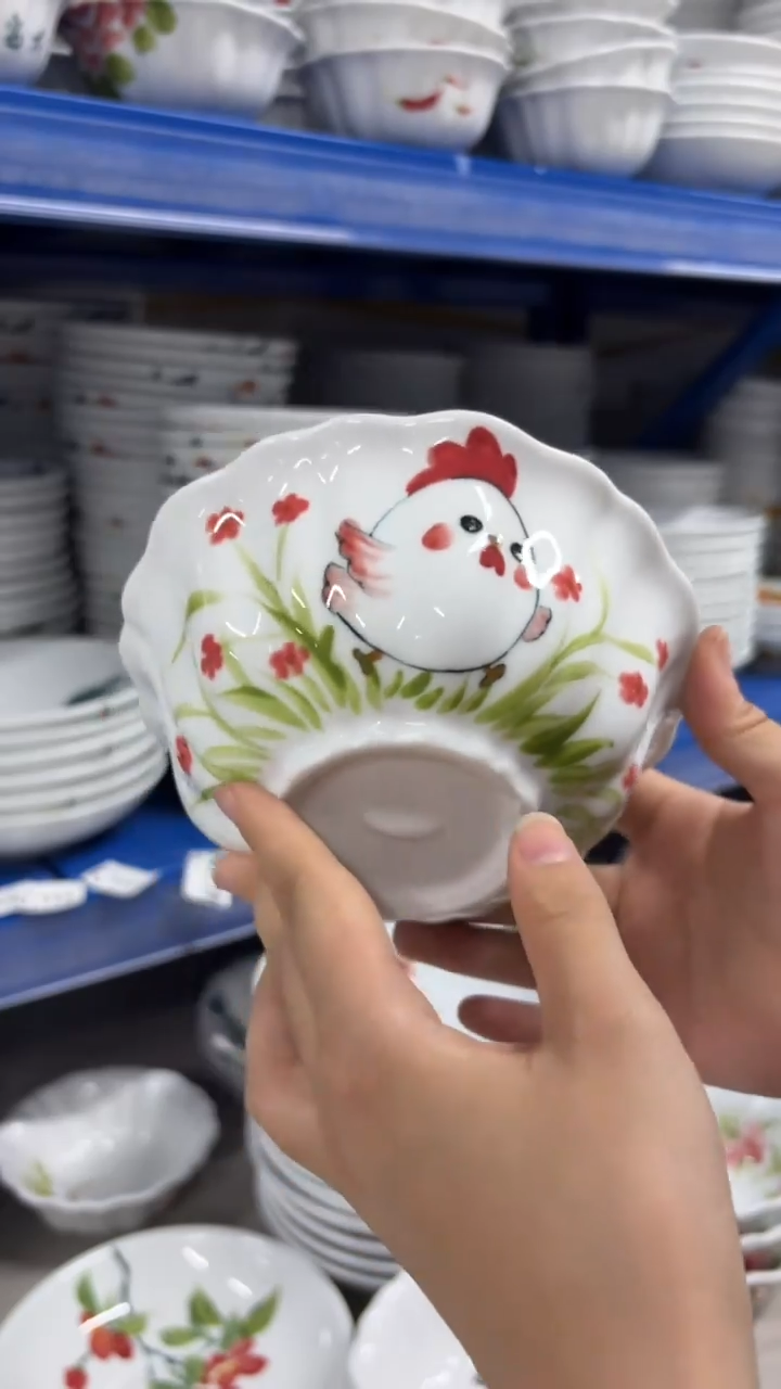 瓷片景德镇手绘釉中彩（食品级）花口碗