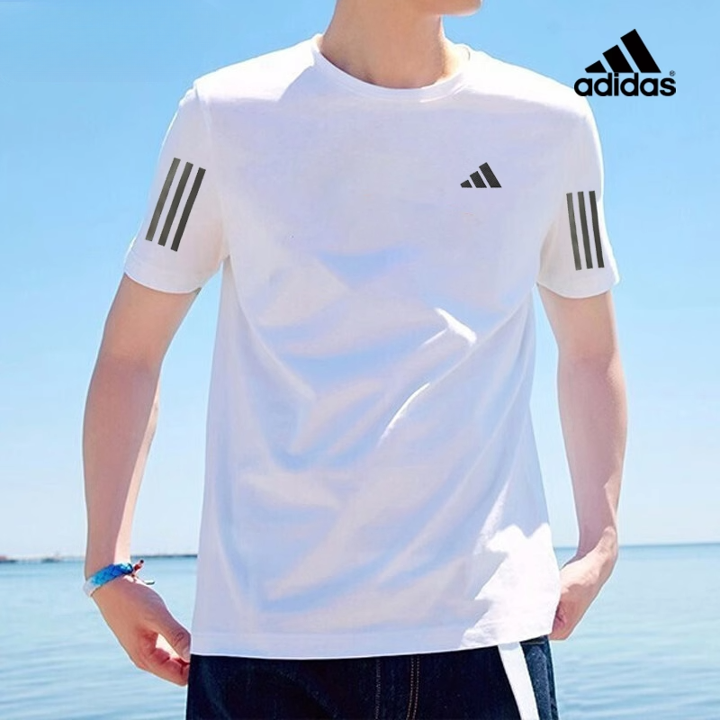 阿迪达斯白色短袖男流光风FOS宽松运动服跑步训练服速干T恤半袖