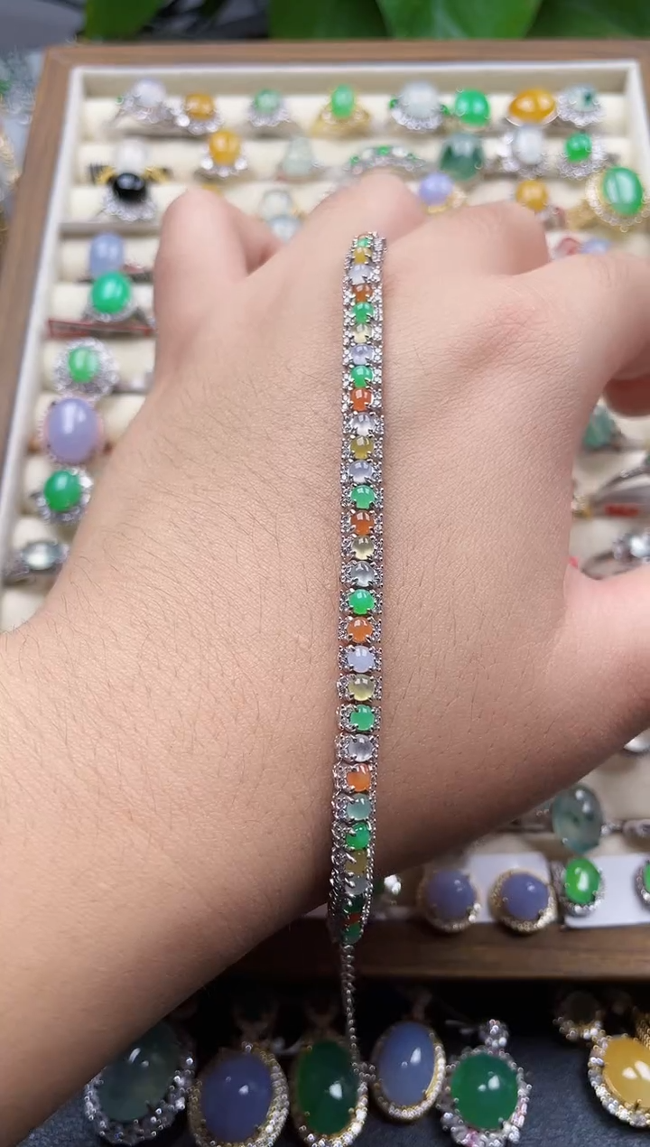 银S925镶嵌手链翡翠144