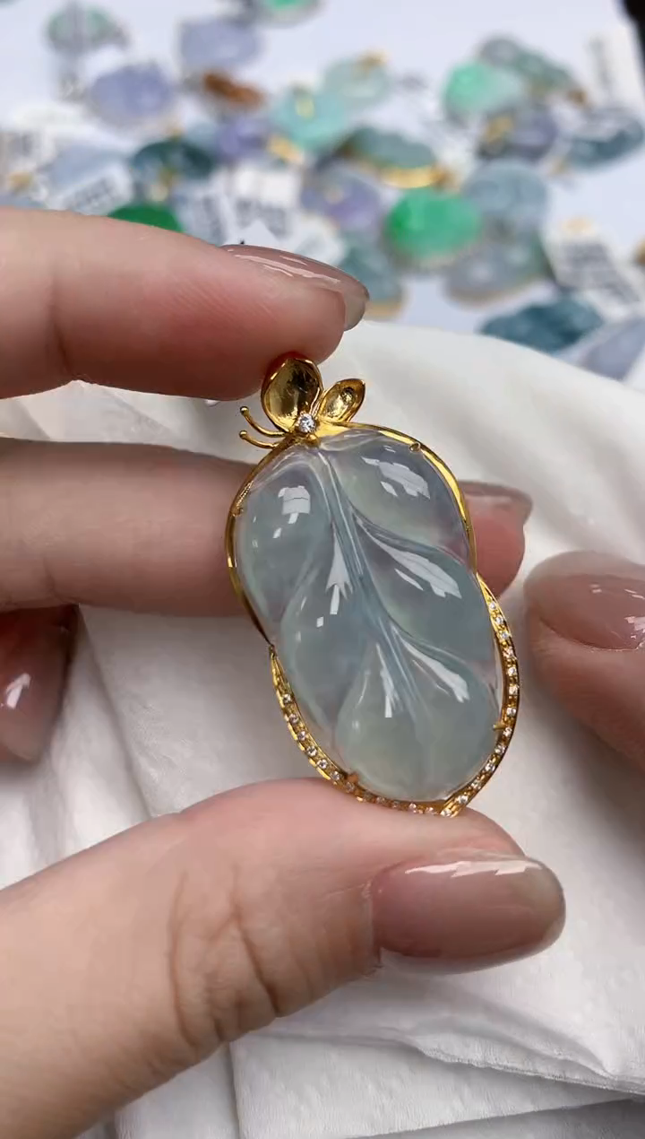 【闪购商品】翡翠颈饰18K金镶嵌天然缅甸翡翠A货