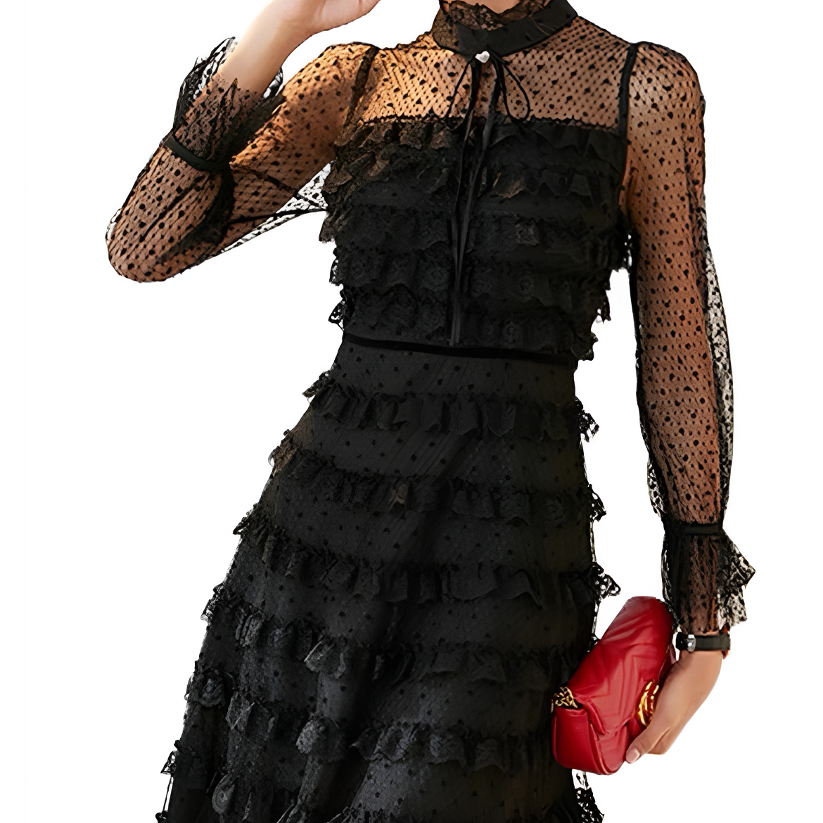 ［依易原创］定制款性感波点蕾丝领结款连衣裙A0808