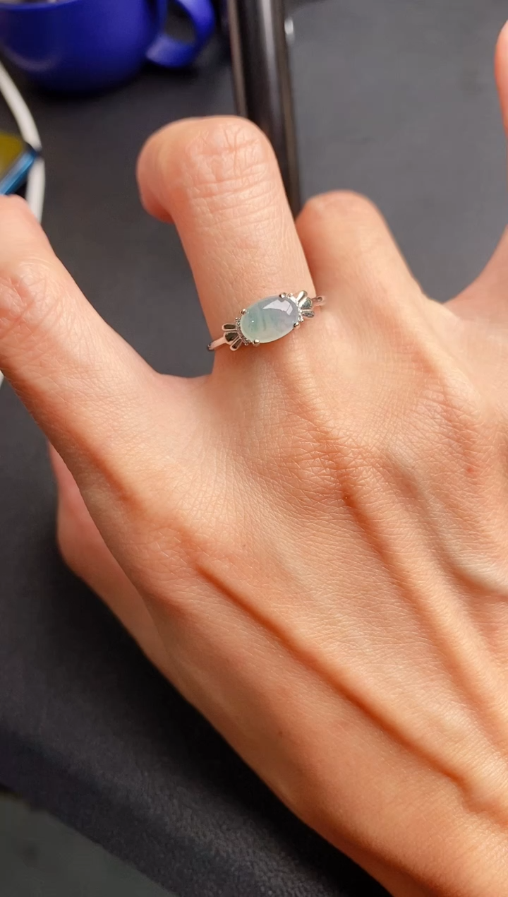 【闪购商品】翡翠戒指银S925镶嵌缅甸天然A货翡翠333   1-4