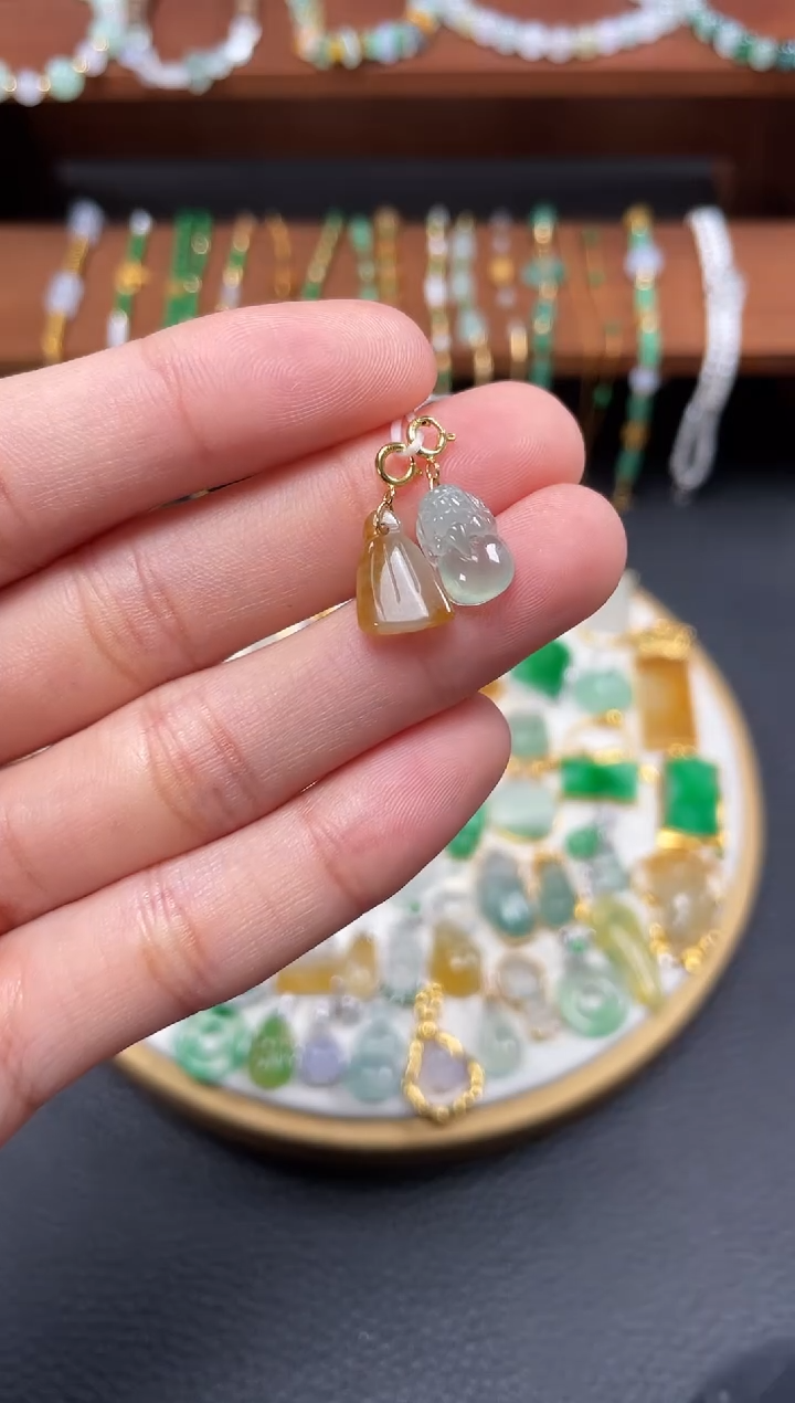 【闪购商品】翡翠吊坠(不含链)18K金镶嵌2个   JK109