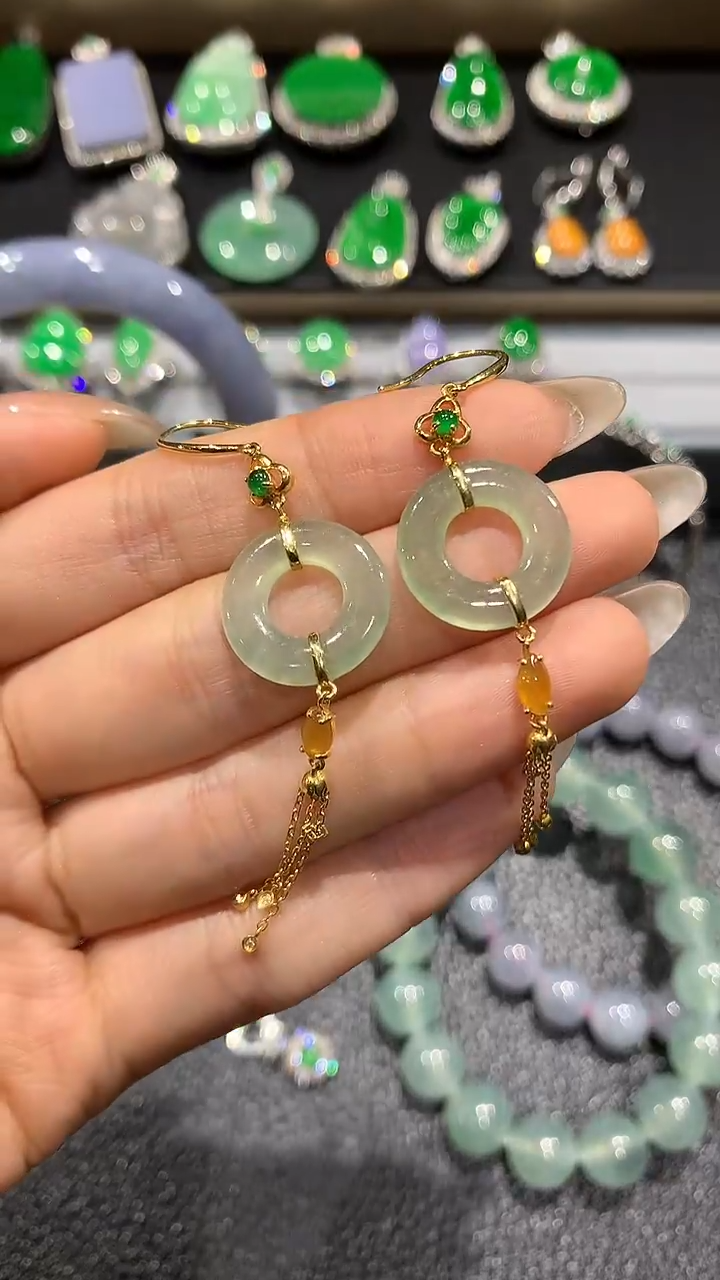 【闪购商品】翡翠耳饰18K金镶嵌7团购