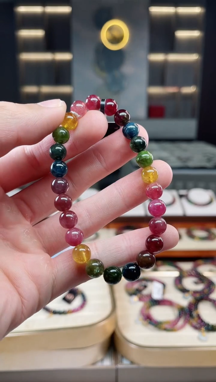 未镶嵌透体老矿碧玺彩虹单圈手串7mm+碧玺多样性发一条xion