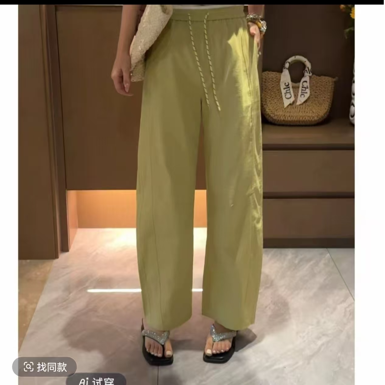 6825#（裤长100）夏季抽绳松紧高腰垂感阔腿休闲裤